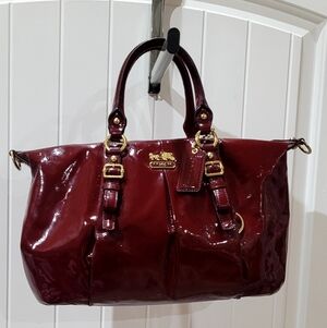 Coach Madison Juliette Burgundy Patent Leather Satchel Bag
